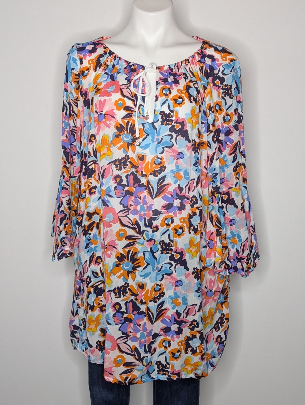 NWT Anne Cole Orange Blue Purple Floral Swim Cover Up M/L